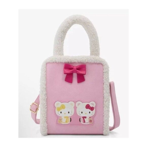 Her Universe Handbags - Her Universe Hello Kitty & Mimmy Cozy Bear Sherpa Bow Crossbody Bag Pink Purse